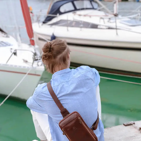 Brown Leather Sling Bag - Kim-Cross Body Bag-Time Resistance-Brown-Urbanheer