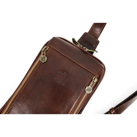 Brown Leather Sling Bag - Kim-Cross Body Bag-Time Resistance-Brown-Urbanheer
