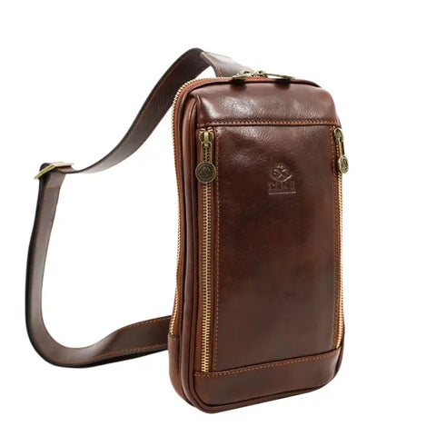 Brown Leather Sling Bag - Kim-Cross Body Bag-Time Resistance-Brown-Urbanheer