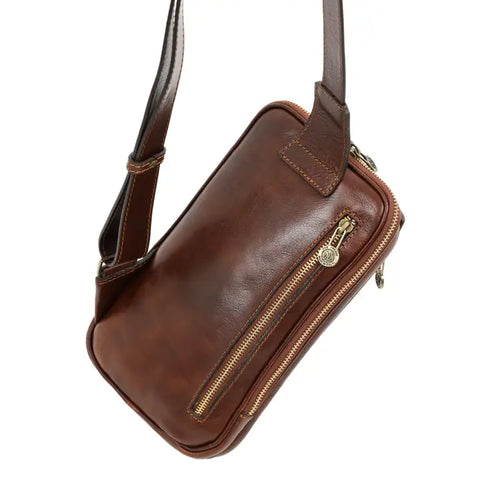 Brown Leather Sling Bag - Kim-Cross Body Bag-Time Resistance-Brown-Urbanheer