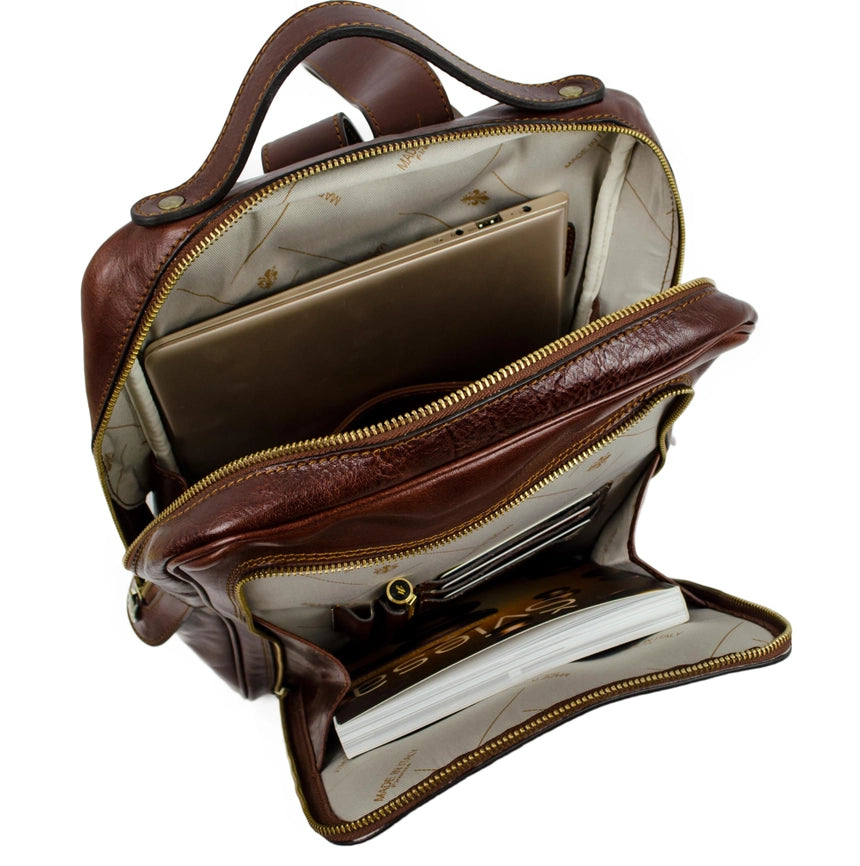 Brown Mens Leather Backpack - the Sun Also Rises Brown-Backpacks-Time Resistance-11.2 x 3.9 x 14.2 in (28.5 x 10 x 36 cm)-Brown-Urbanheer