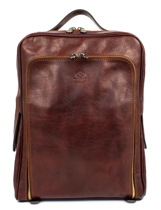 Brown Mens Leather Backpack - the Sun Also Rises Brown-Backpacks-Time Resistance-11.2 x 3.9 x 14.2 in (28.5 x 10 x 36 cm)-Brown-Urbanheer