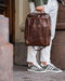 Brown Mens Leather Backpack - the Sun Also Rises Brown-Backpacks-Time Resistance-11.2 x 3.9 x 14.2 in (28.5 x 10 x 36 cm)-Brown-Urbanheer