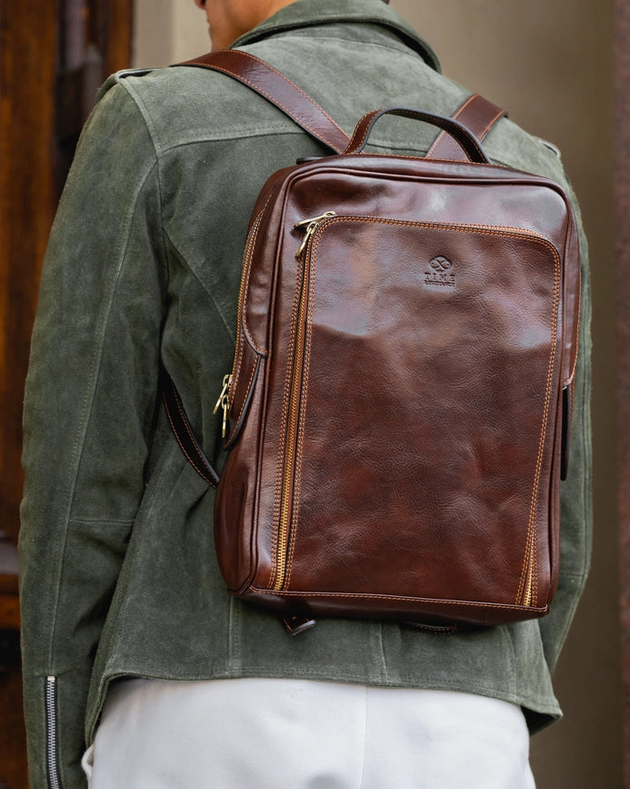 Brown Mens Leather Backpack - the Sun Also Rises Brown-Backpacks-Time Resistance-11.2 x 3.9 x 14.2 in (28.5 x 10 x 36 cm)-Brown-Urbanheer