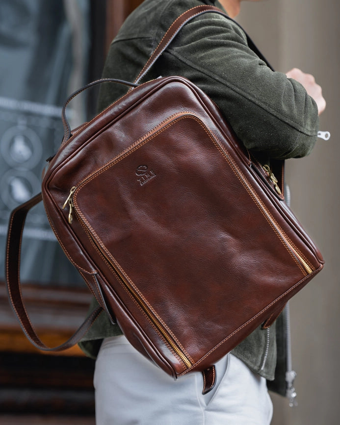 Brown Mens Leather Backpack - the Sun Also Rises Brown-Backpacks-Time Resistance-11.2 x 3.9 x 14.2 in (28.5 x 10 x 36 cm)-Brown-Urbanheer