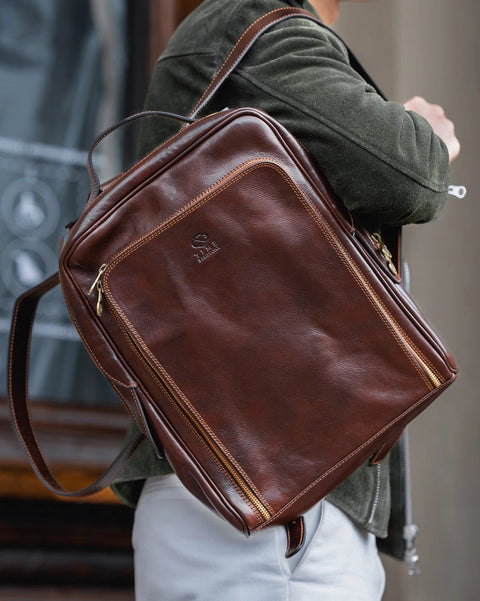 Brown Mens Leather Backpack