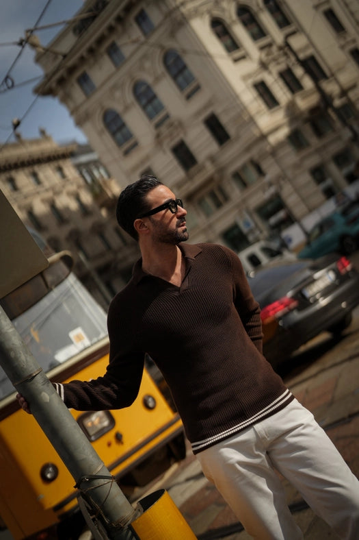 Brown Milão Knit Polo-Polo Shirt-DONATO-S-Urbanheer