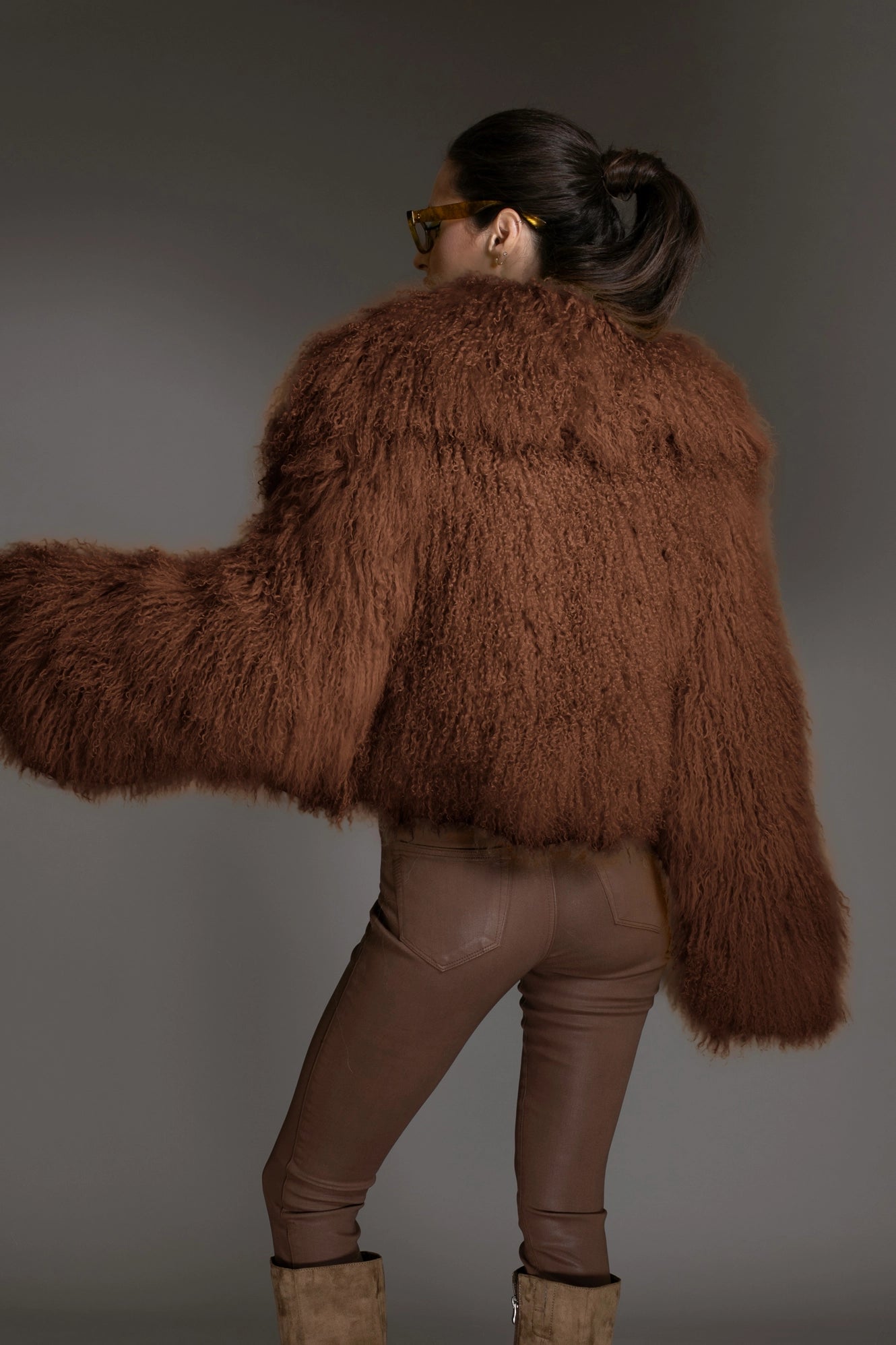 Brown Mongolian Sheared Wool Coat