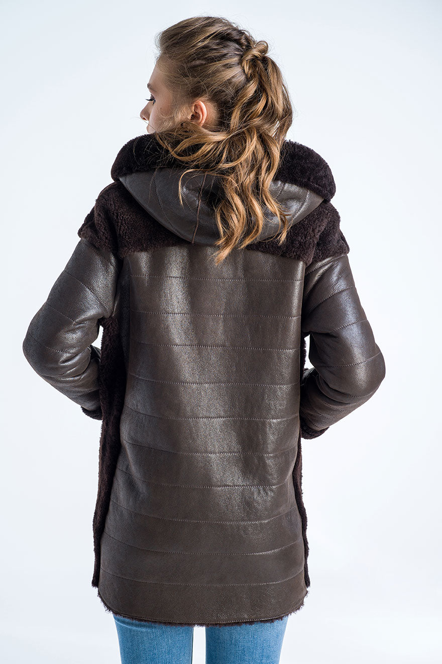 Brown Natural Shearling Sheepskin Hooded Jacket-Leather Jackets-Buy Me Fur Ltd-Brown-S-Shearling Leather-Urbanheer