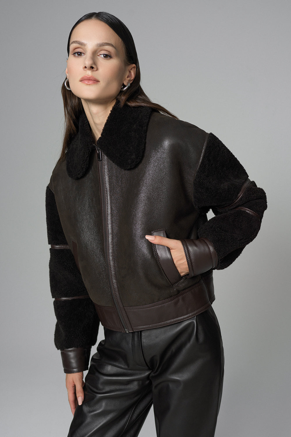 Brown Oversized Shearling Leather Jacket-Leather Jackets-Buy Me Fur Ltd-Brown-XS-Shearling-Urbanheer