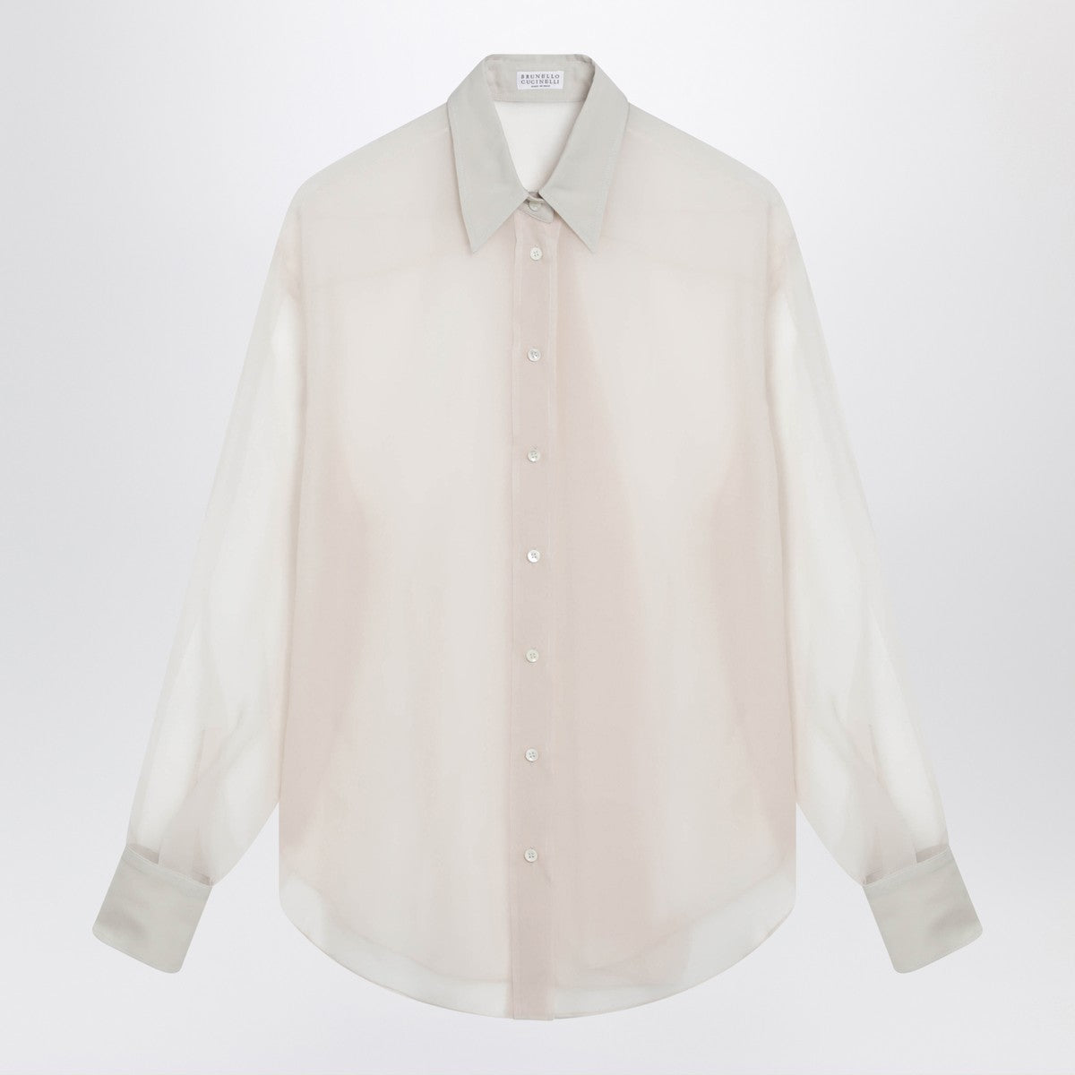 Brunello Cucinelli Beige Crispy silk shirt with monile detail