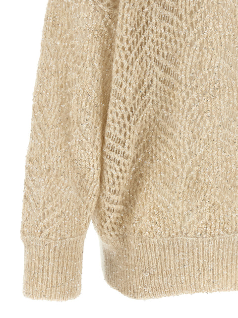 Brunello Cucinelli Beige Dazzling Abstract Leaf Cardigan