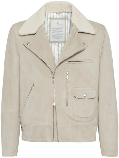 Brunello Cucinelli Beige Leather Biker Jacket