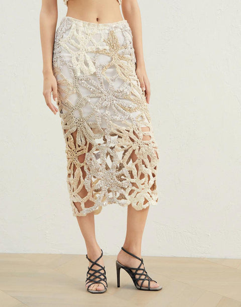 Brunello Cucinelli Beige Linen Long Skirt