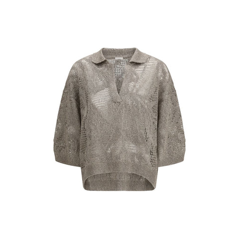Brunello Cucinelli Beige Linen Polo Shirt