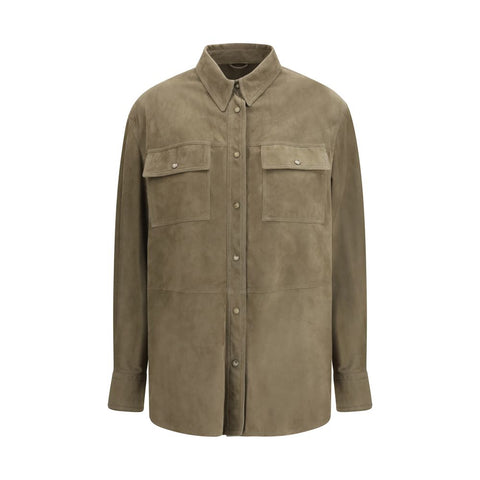 Brunello Cucinelli Bicolor Calf Leather Bos Taurus Dress Shirt