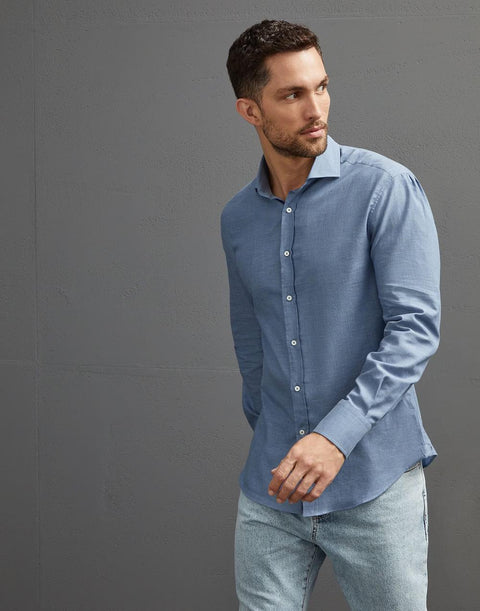 Brunello Cucinelli Blue Cotton Shirt