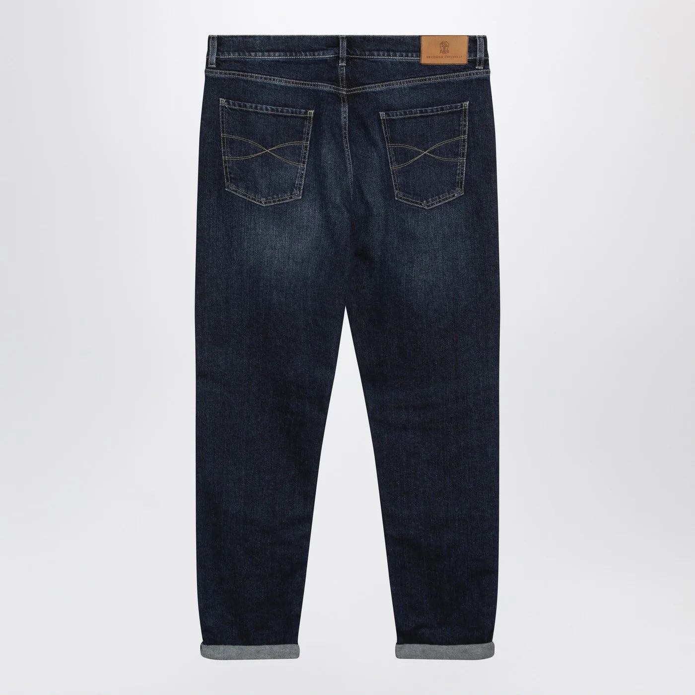 Brunello Cucinelli Blue washed jeans with turn-up hem