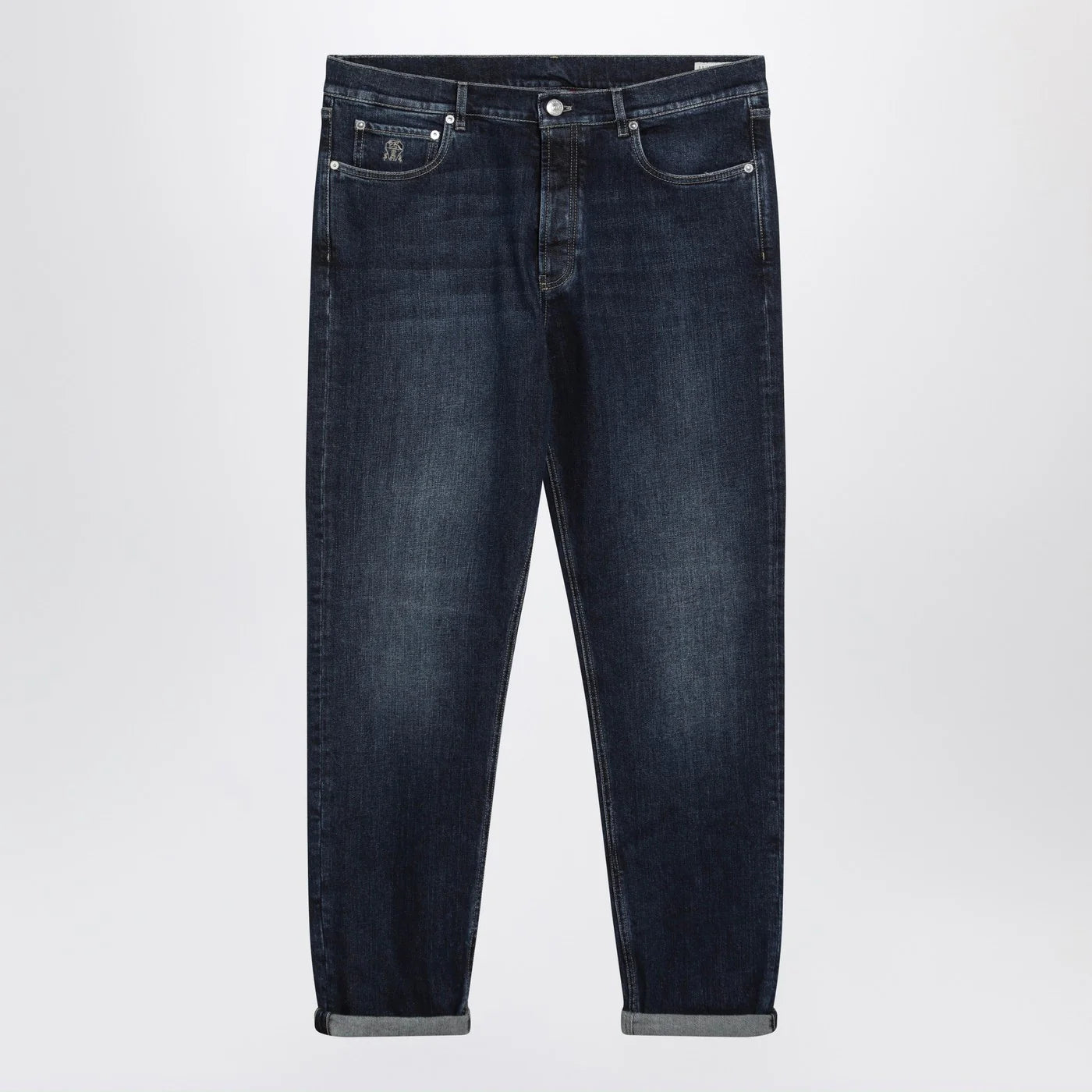 Brunello Cucinelli Blue washed jeans with turn-up hem