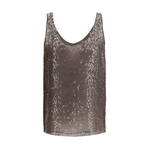 Brunello Cucinelli Brown Silk Sleeveles T-Shirt