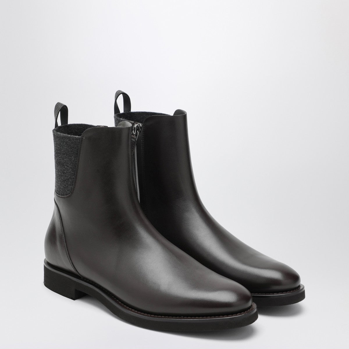 Brunello Cucinelli Brown leather Chelsea boots with Shiny Detail