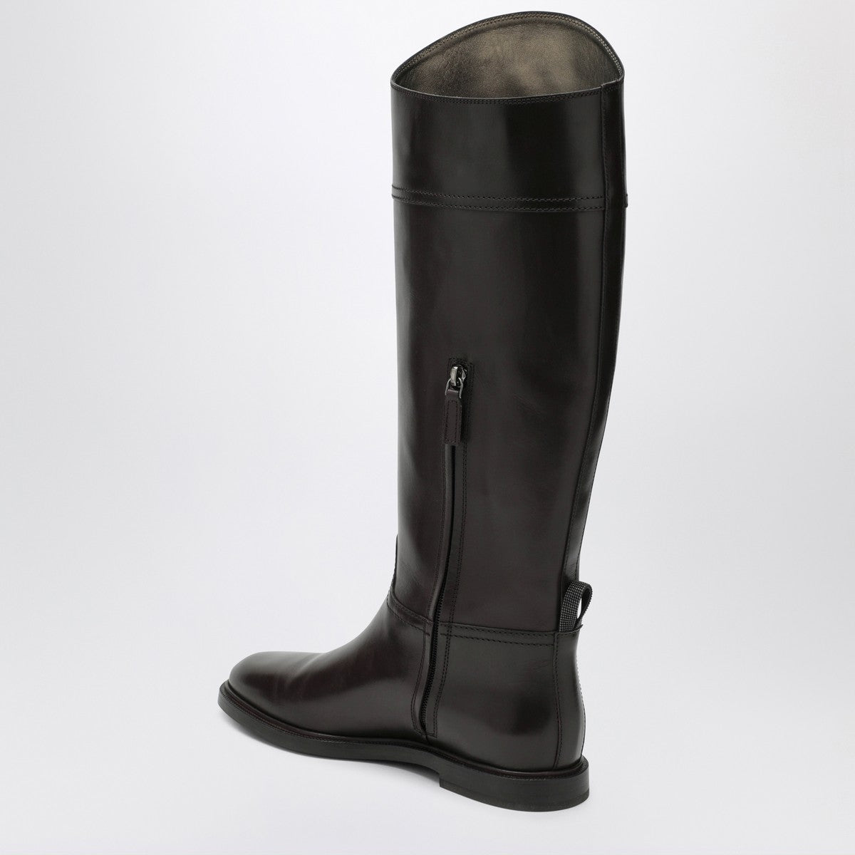Brunello Cucinelli Brown leather boots with Shiny Detail