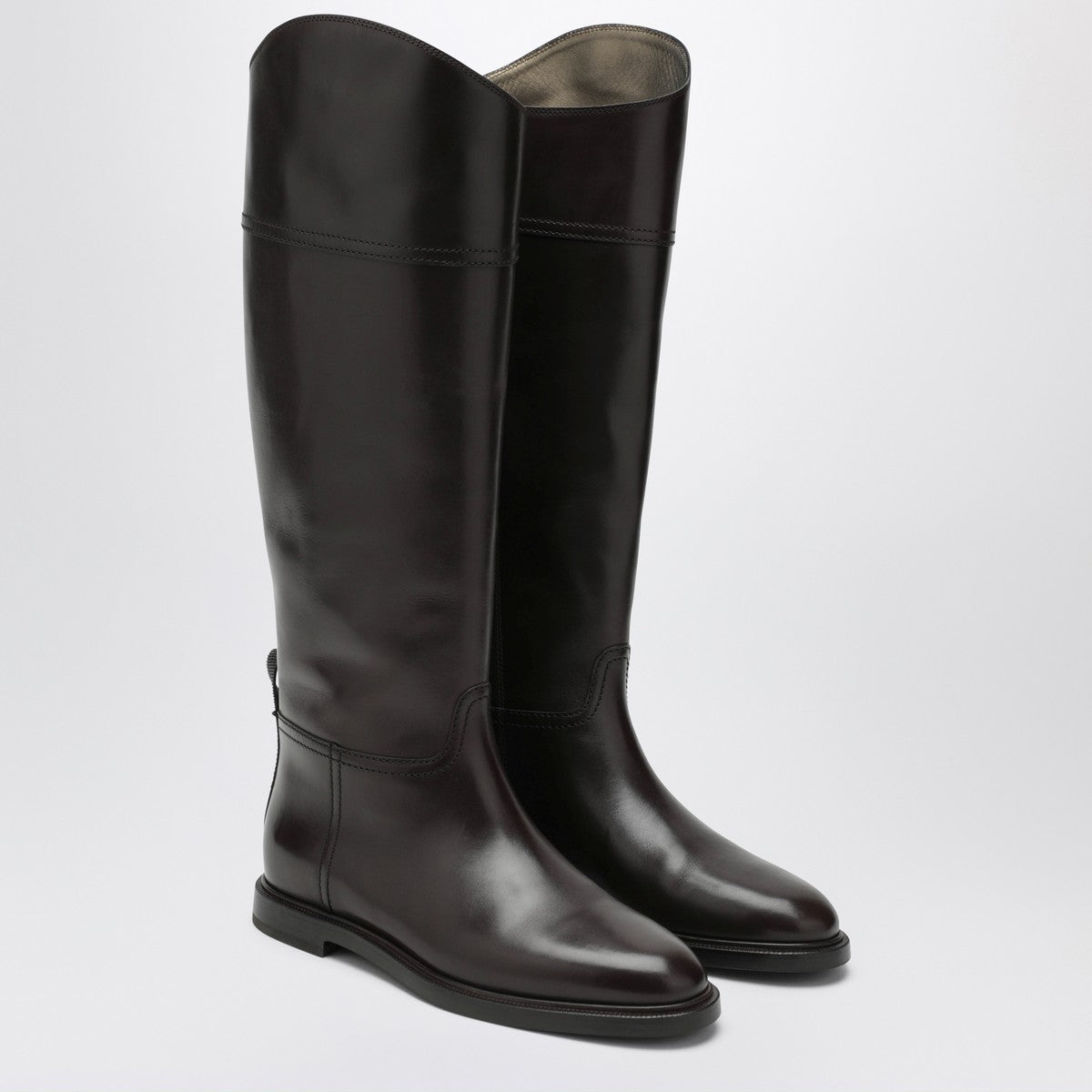 Brunello Cucinelli Brown leather boots with Shiny Detail