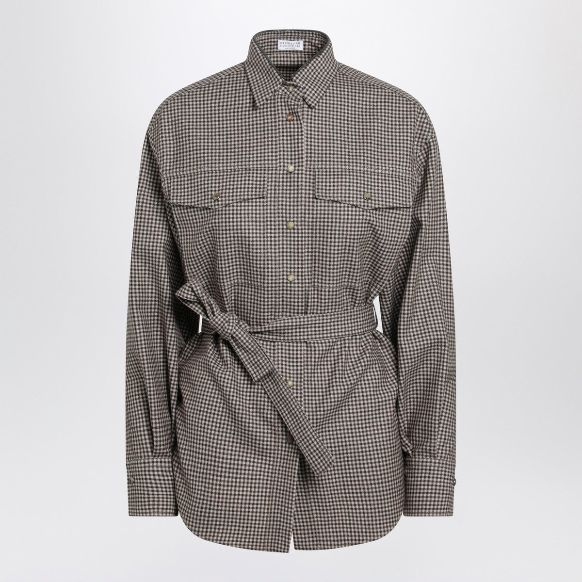 Brunello Cucinelli Check-pattern shirt with belt and Shiny Collar Detail