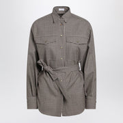 Brunello Cucinelli Check-pattern shirt with belt and Shiny Collar Detail