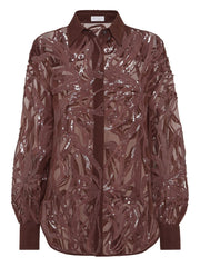 Brunello Cucinelli Crispy silk shirt with dazzling floral embroidery