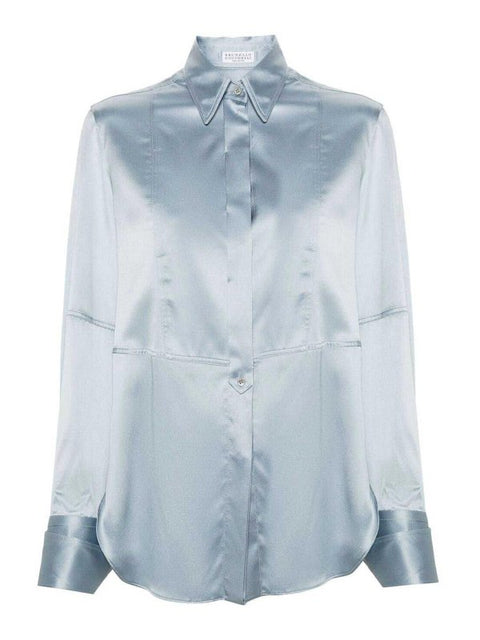 Brunello Cucinelli Gray Silk Shirt