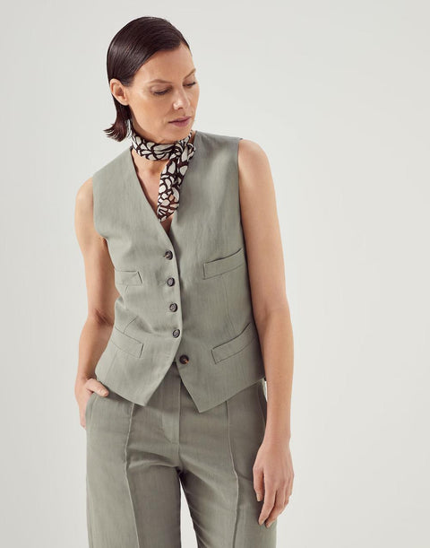 Brunello Cucinelli Green Viscose Sleveless Jacket