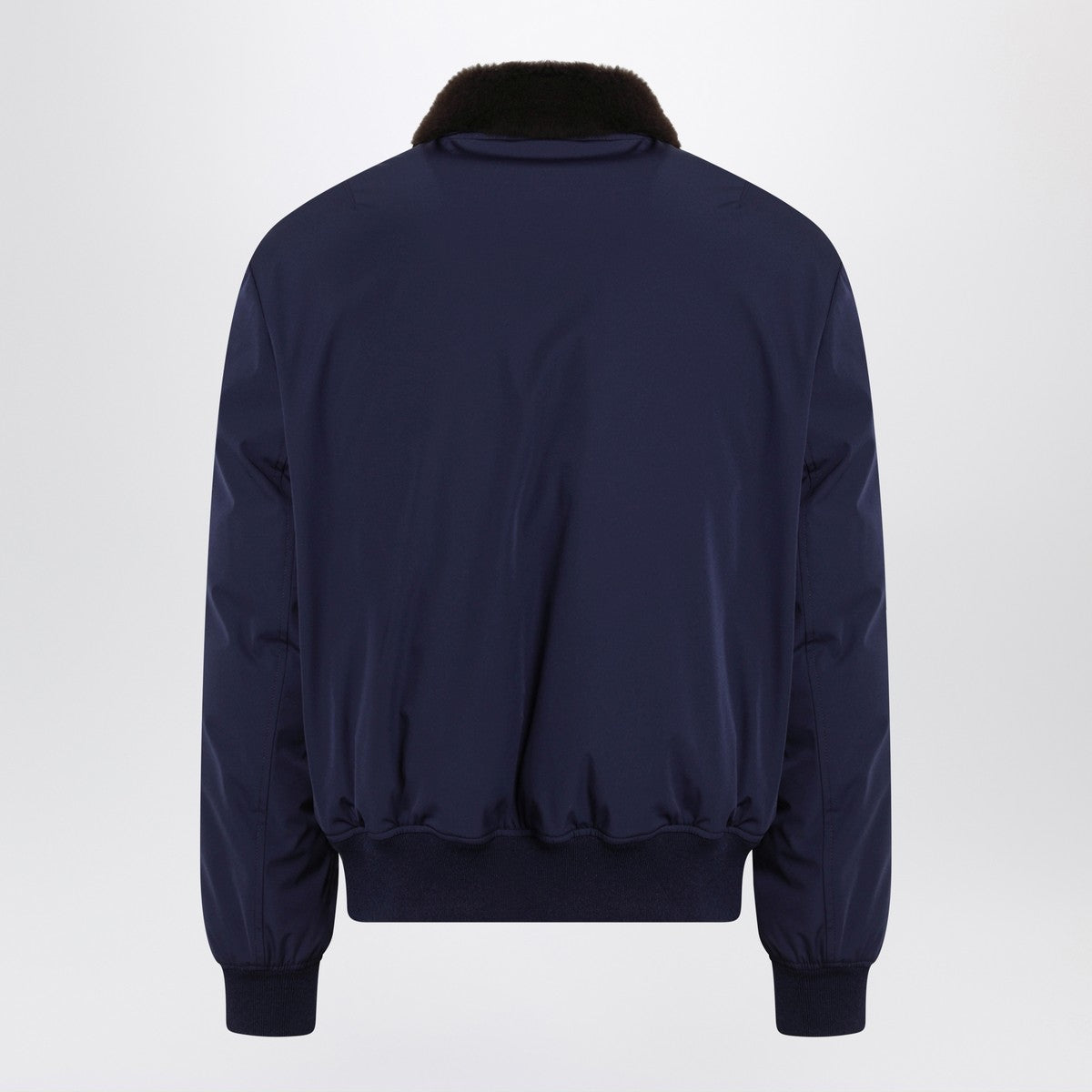 Brunello Cucinelli Indigo nylon puffer jacket with shearling collar