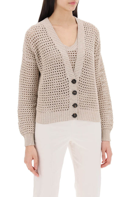 Brunello Cucinelli Knit Cardigan With A Mesh Design-women > clothing > knitwear-Brunello Cucinelli-Urbanheer