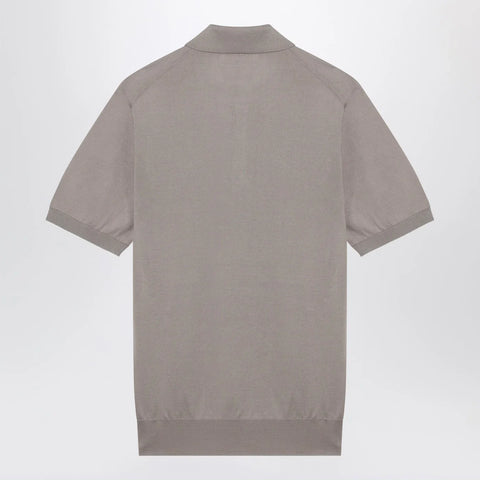 Brunello Cucinelli Light brown cotton knit polo shirt
