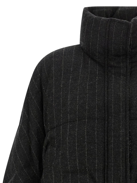 Brunello Cucinelli Micro Sequin Pinstriped Crop Down Jacket
