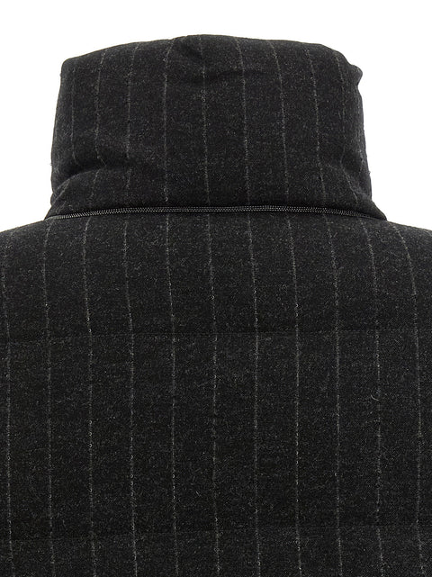 Brunello Cucinelli Micro Sequin Pinstriped Crop Down Jacket