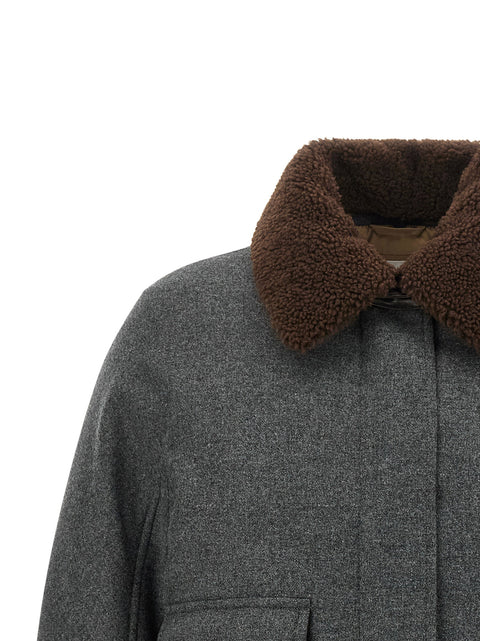 Brunello Cucinelli Shearling Collar Cropped Jacket