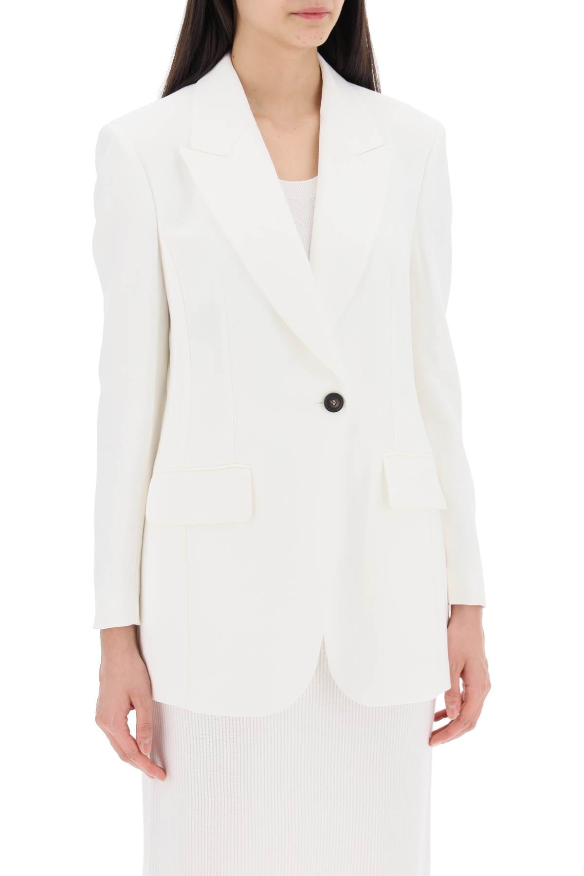 Brunello Cucinelli "Single-Breasted Viscose And Linen-Jacket-BRUNELLO CUCINELLI-38-White-Urbanheer