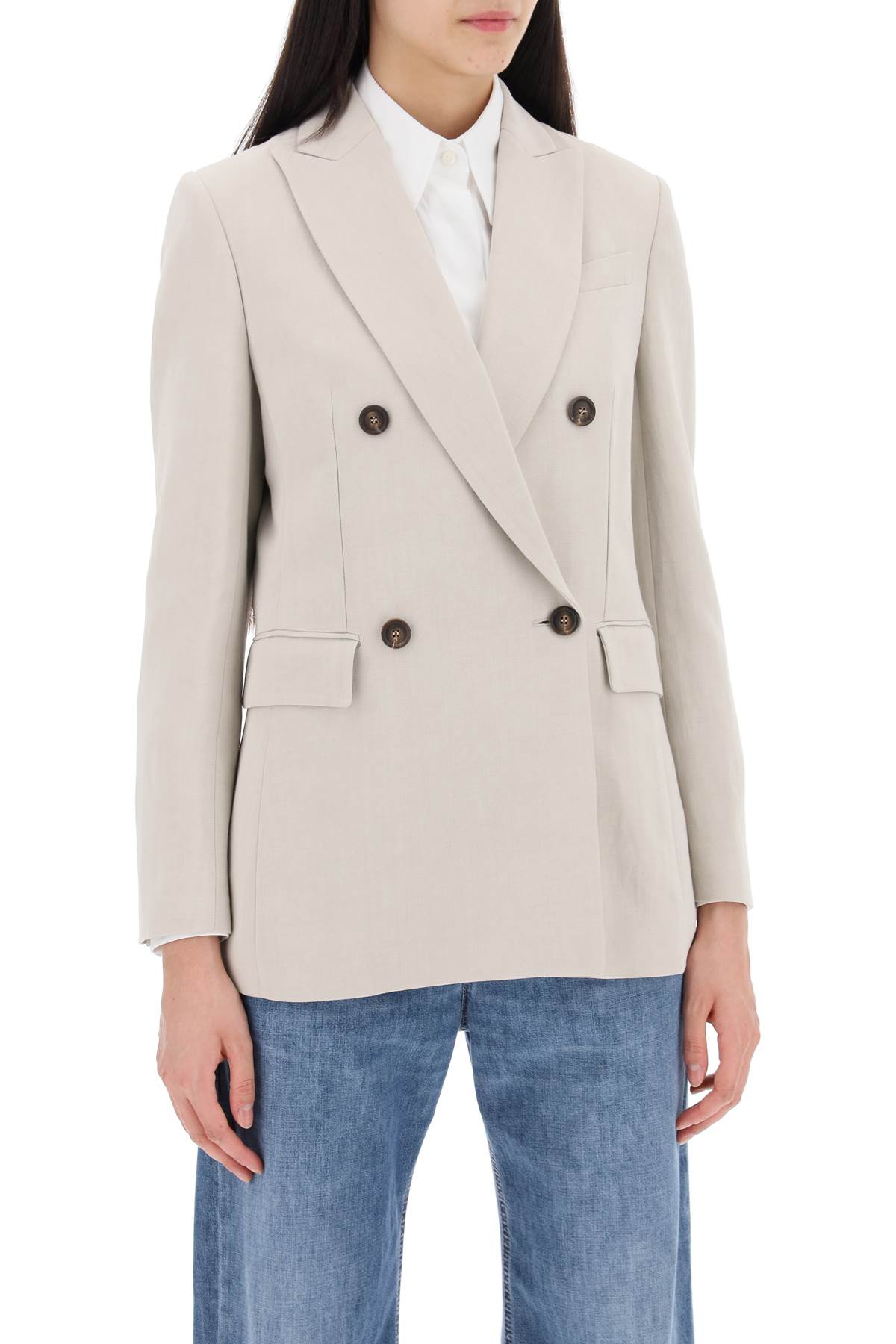 Brunello Cucinelli Twill Jacket With Monile Detail-Jacket-BRUNELLO CUCINELLI-38-Beige-Urbanheer