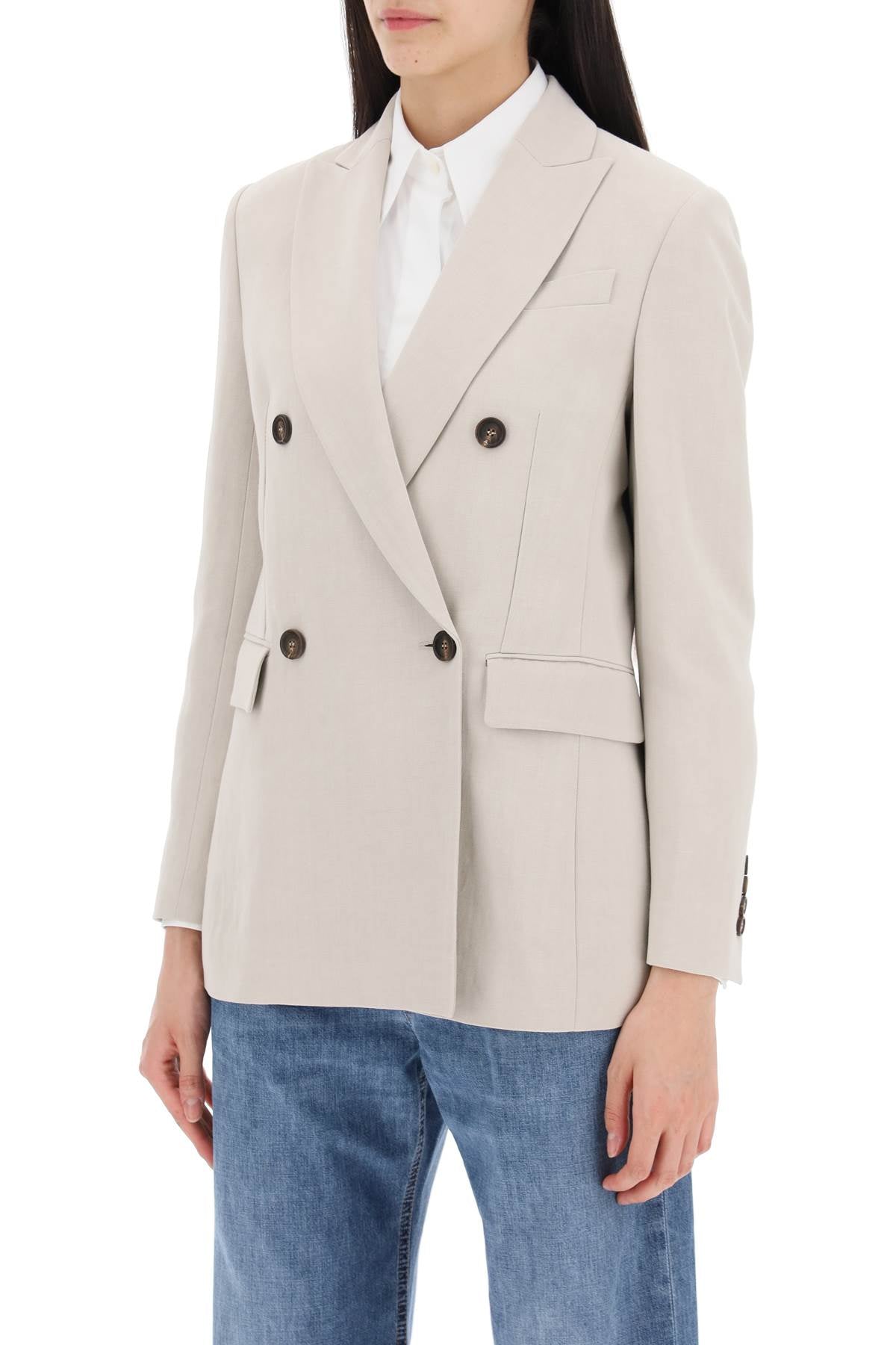 Brunello Cucinelli Twill Jacket With Monile Detail-Jacket-BRUNELLO CUCINELLI-38-Beige-Urbanheer