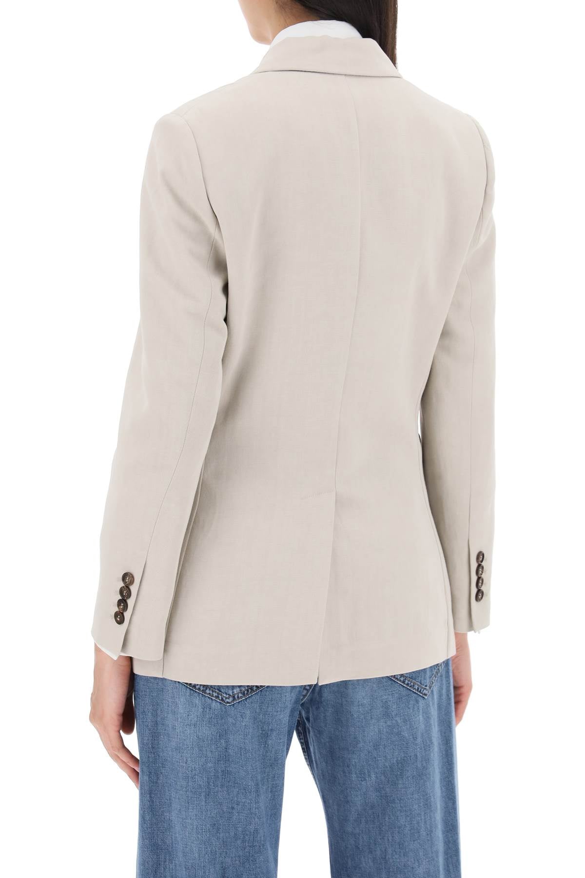 Brunello Cucinelli Twill Jacket With Monile Detail-Jacket-BRUNELLO CUCINELLI-38-Beige-Urbanheer
