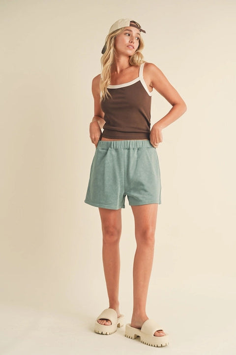 Brush-Soft High Waisted Sweat Shorts Sage-Shorts-Kimberly C-S-Sage-Urbanheer