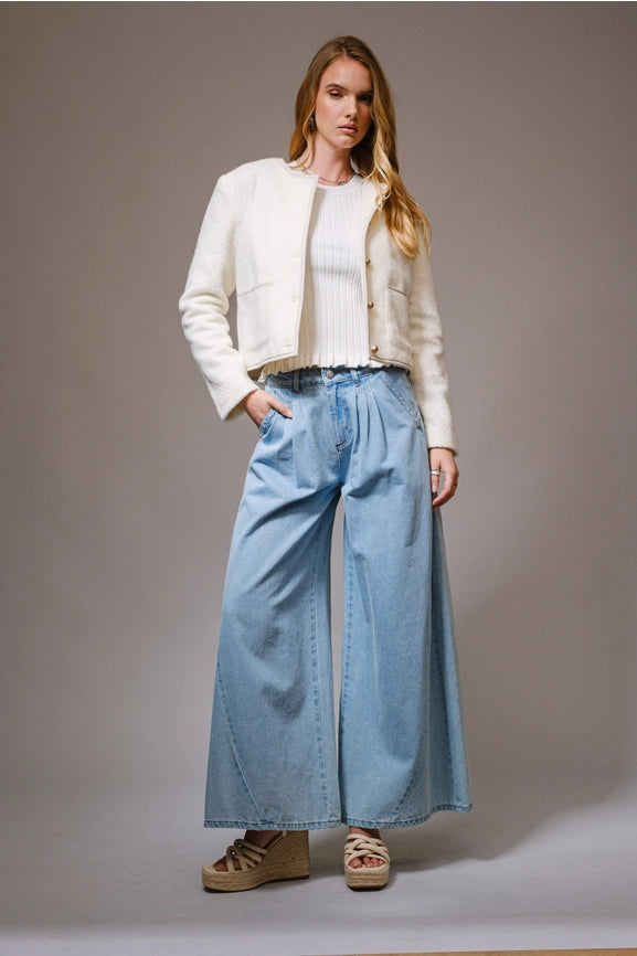 Brushed Boucle Button-Up Crop Jacket-Jacket-Blue B-S-OFF WHITE-Urbanheer