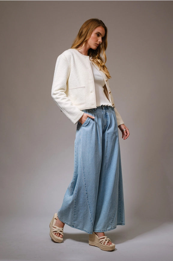 Brushed Boucle Button-Up Crop Jacket-Jacket-Blue B-S-OFF WHITE-Urbanheer