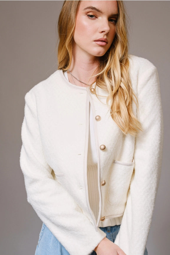 Brushed Boucle Button-Up Crop Jacket-Jacket-Blue B-S-OFF WHITE-Urbanheer