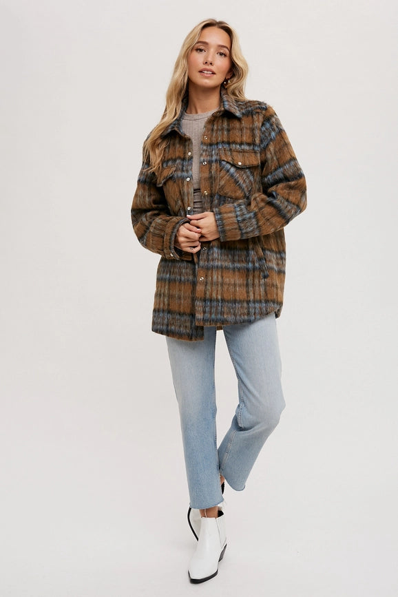 Brushed Flannel Plaid Shacket MOCHA COMBO-Jacket-Peace Love Line-S-MOCHA COMBO-Urbanheer