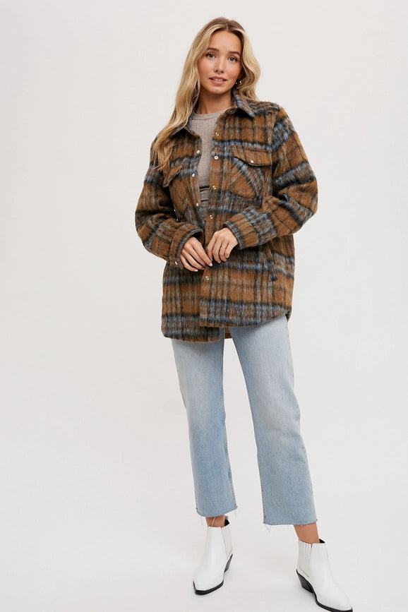 Brushed Flannel Plaid Shacket MOCHA COMBO-Jacket-Peace Love Line-S-MOCHA COMBO-Urbanheer