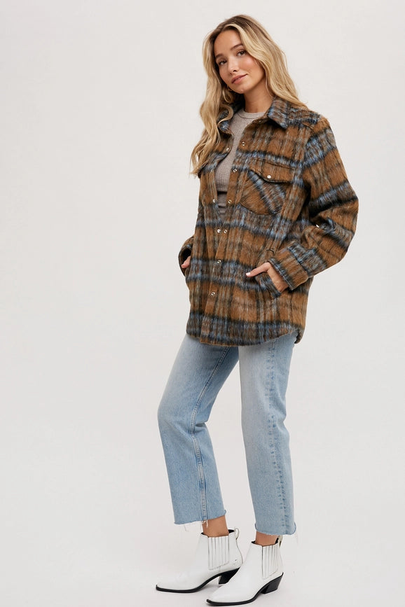 Brushed Flannel Plaid Shacket MOCHA COMBO-Jacket-Peace Love Line-S-MOCHA COMBO-Urbanheer
