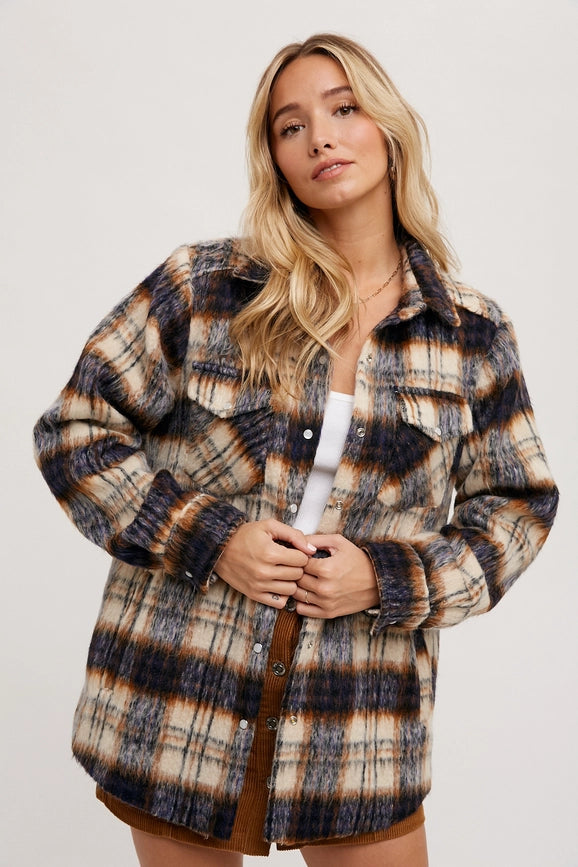 Brushed Flannel Plaid Shacket NAVY COMBO-Jacket-Peace Love Line-S-NAVY COMBO-Urbanheer